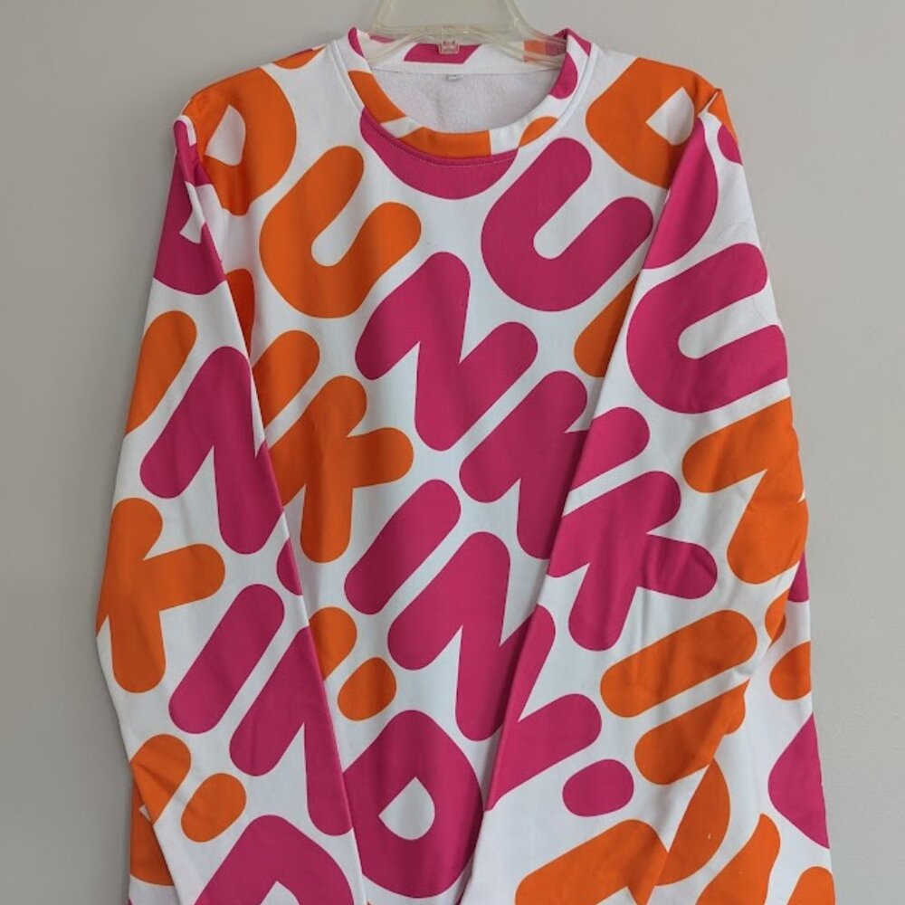 Dunkin Donuts Pattern Sweatshirt Crewneck Fleece Mens Size Large